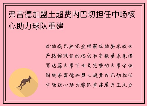 弗雷德加盟土超费内巴切担任中场核心助力球队重建